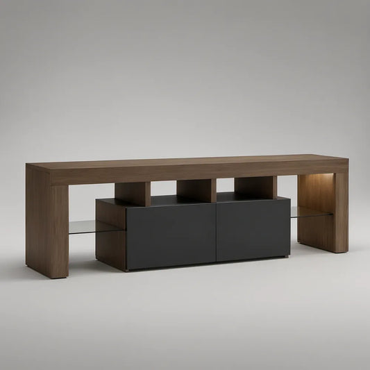 Televizní stolek s úložnou skříňkou 180 × 40 × 75 cm, ořechový/antracitový/čirý