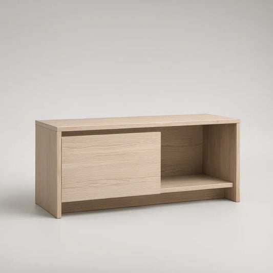 TV stolek s posuvnými dvířky v dekoru světlý dub, 120 × 40 × 50 cm
